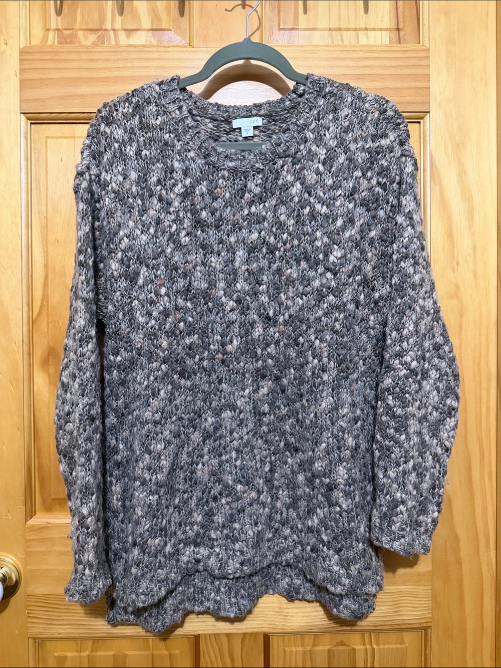 J. Jill Marled Grey & Cream Scoopneck Knit Sweater.  Size Medium.